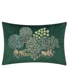 The Original Morris & Co Brook embroidered Velvet Cushion Forest Green 