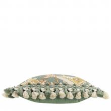 The Original Morris & Co Cray Tasselled Velvet Cushion Sage / Sunflower