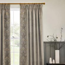 The Original Morris & Co Strawberry Thief Embroidered Floral Velvet Curtains Biscuit