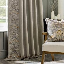 The Original Morris & Co Strawberry Thief Embroidered Floral Velvet Curtains Biscuit