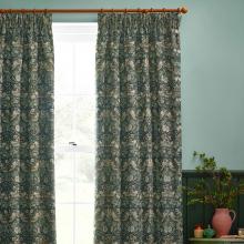 The Original Morris & Co Strawberry Thief Jacquard Floral Curtains Forest Green