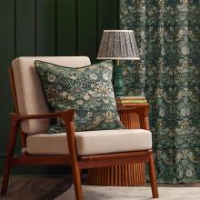 The Original Morris & Co Strawberry Thief Jacquard Floral Curtains Forest Green