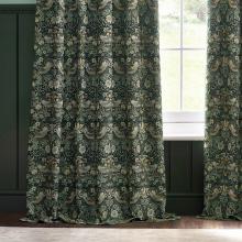The Original Morris & Co Strawberry Thief Jacquard Floral Curtains Forest Green