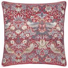 The Original Morris & Co Strawberry Thief Piped Jacquard Cushion Berry