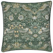 The Original Morris & Co Strawberry Thief Piped Jacquard Cushion Forest Green
