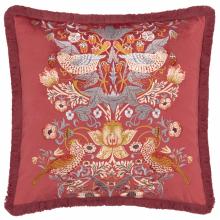 The Original Morris & Co Strawberry Thief Embroidered Velvet Cushion Berry