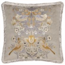 The Original Morris & Co Strawberry Thief Embroidered Velvet Cushion Biscuit