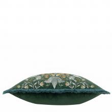 The Original Morris & Co Strawberry Thief Embroidered Velvet Cushion Forest Green