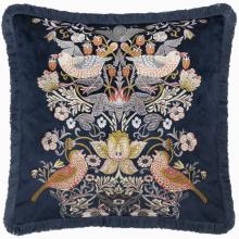 The Original Morris & Co Strawberry Thief Embroidered Velvet Cushion Indigo