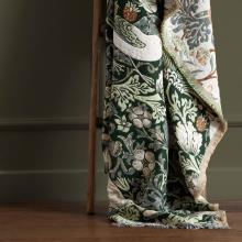 The Original Morris & Co Strawberry Thief Jacquard Throw Forest Green