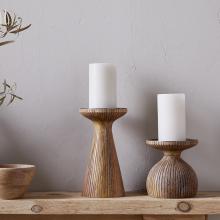 Nkuku Omari Mango Wood Candlestick - Natural