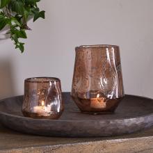Nkuku Linora Recycled Glass Tealight Holder - Terracotta