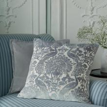 Laura Ashley Peacock Damask Cushion Steel