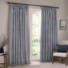 Yard Hebden Navy Striped Curtains with Header Tape