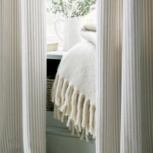 Laura Ashley Cornish Chenille Striped Eyelet Curtains Natural