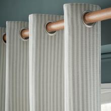 Laura Ashley Cornish Chenille Striped Eyelet Curtains Slate Blue