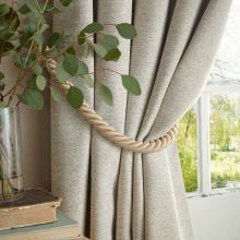 Laura Ashley Milbourne Herringbone Lined Curtains Truffle - Natural