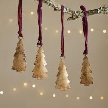 Nkuku Mishti Tree Baubles - Antique Brass (Set of 4)