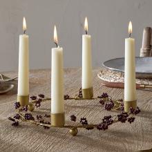 Nkuku Tanu Mango Wood Beaded Candle Holder - Brass & Ruby