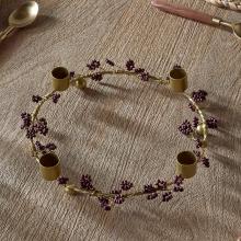 Nkuku Tanu Mango Wood Beaded Candle Holder - Brass & Ruby