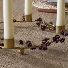 Nkuku Tanu Mango Wood Beaded Candle Holder - Brass & Ruby