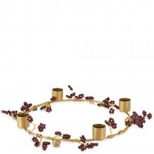 Nkuku Tanu Mango Wood Beaded Candle Holder - Brass & Ruby