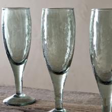 Nkuku Yala Hammered Champagne Glasses - Sage Green