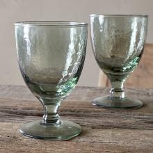 Nkuku Yala Hammered Wine Glasses - Sage Green