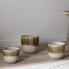 Nkuku Almeida Reactive Glaze Plant Pot - Olive & Natural