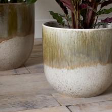 Nkuku Almeida Reactive Glaze Plant Pot - Olive & Natural