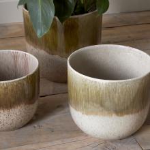 Nkuku Almeida Reactive Glaze Plant Pot - Olive & Natural