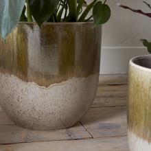 Nkuku Almeida Reactive Glaze Plant Pot - Olive & Natural
