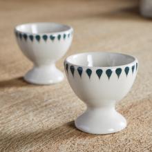 Nkuku Juniper Drop Egg Cups - Cream & Juniper