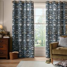 William Morris At Home Lodden Lined Eyelet Headed Curtains Prussian Blue