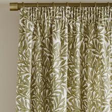 William Morris At Home Original Willow Olive-Green Lined Pencil Pleated Curtains