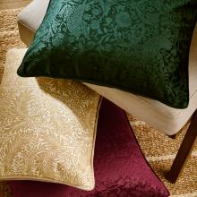 William Morris At Home Strawberry Thief Embossed Cushion Forest Green