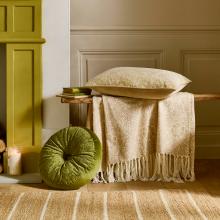 William Morris At Home Strawberry Thief Embossed Cushion Olive