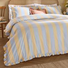 Wylder Birdie Stripe Duvet Cover Set Bay Lemon / Sky