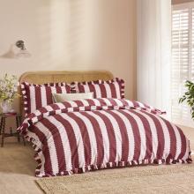 Wylder Birdie Stripe Duvet Cover Set Burgundy / Blossom