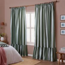 Wylder Birdie Stripe Ruffle Curtains Bay Green / Mist