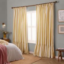 Wylder Birdie Stripe Ruffle Curtains Butter Yellow