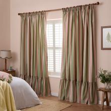 Wylder Birdie Stripe Ruffle Curtains Pink / Green