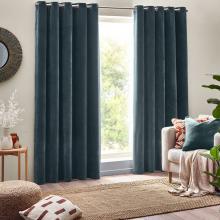 Yard Heavy Chenille Eyelet Curtains Marine