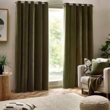 Yard Heavy Chenille Eyelet Curtains Olive