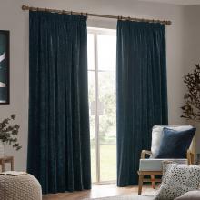 Yard Heavy Chenille Pencil Pleated Curtains Navy