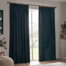 Yard Heavy Chenille Pencil Pleated Curtains Navy