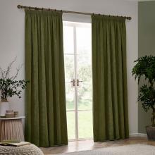 Yard Heavy Chenille Blackout Pencil Pleated Curtains Olive