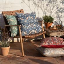 The Original Morris & Co Strawberry Thief Outdoor Cushion Indigo