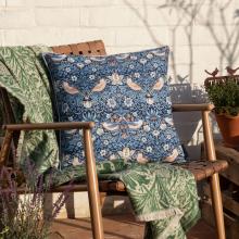 The Original Morris & Co Strawberry Thief Outdoor Cushion Indigo