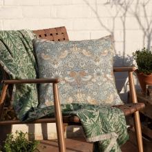 The Original Morris & Co Strawberry Thief Outdoor Cushion Biscuit